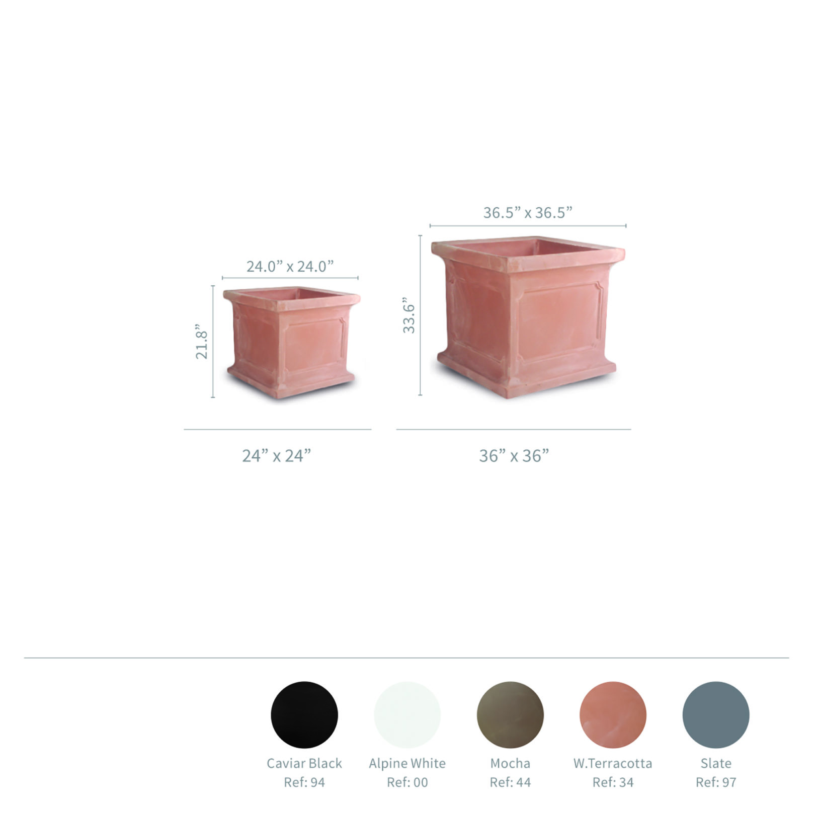 Estate Square planter specifications